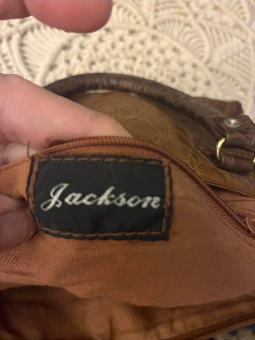 JACKSON Two-Tone Croc-Embossed Brown Satchel‎